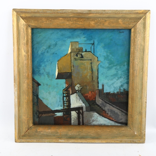 1586 - Horst Nessler, oil on board, the watch tower, 30cm x 30cm, framed