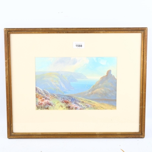 1588 - Herbert Hicks (180 - 1944), gouache, coastal scene, signed, 18cm x 27cm, framed