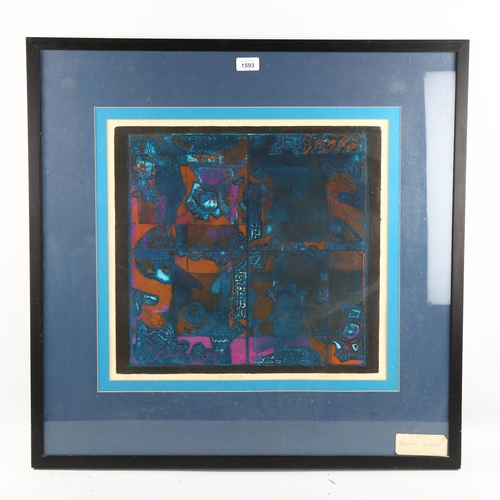 1593 - Benita Sanders, screenprint, blue arabesque, signed and dated 1966, artist's proof, image 43cm x 43c... 