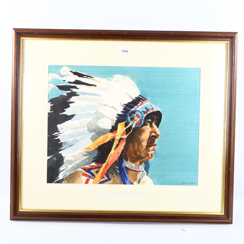 1596 - David Reed, watercolour, Red Cloud Oglala Sioux, signed, 38cm x 48cm, framed