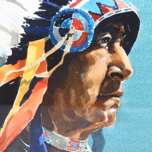 1596 - David Reed, watercolour, Red Cloud Oglala Sioux, signed, 38cm x 48cm, framed