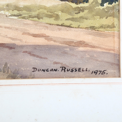 1597 - Duncan Russell, watercolour, near Bovey Tracey, 36cm x 53cm, and T Sharples, watercolour, farm lands... 