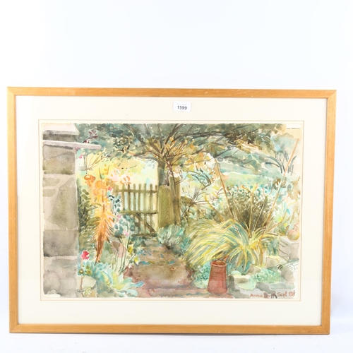 1599 - Anna Butt (1926 - 2011), watercolour, autumnal garden Yorkshire, signed and dated 1988 with Exhibiti... 