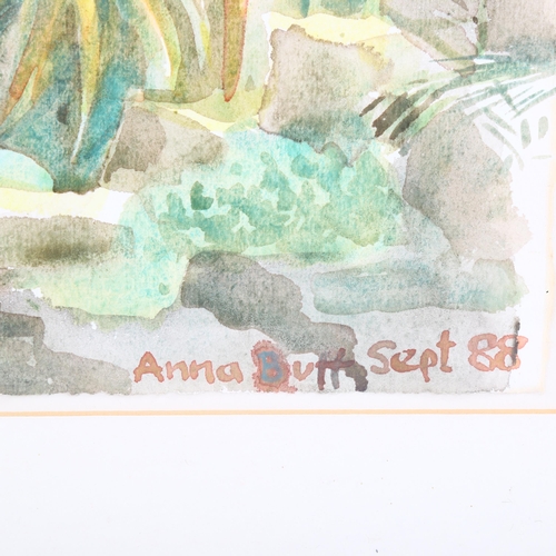 1599 - Anna Butt (1926 - 2011), watercolour, autumnal garden Yorkshire, signed and dated 1988 with Exhibiti... 