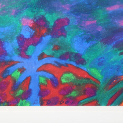 1610 - Coloured pastel, abstract sunset, indistinctly signed, 30cm x 41cm, framed