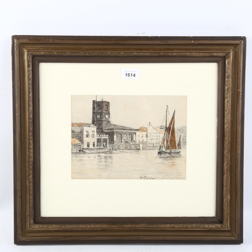 1614 - Walter Greaves (1846 - 1930), watercolour/pencil, Chelsea Old Church from the Thames, signed, 18cm x... 