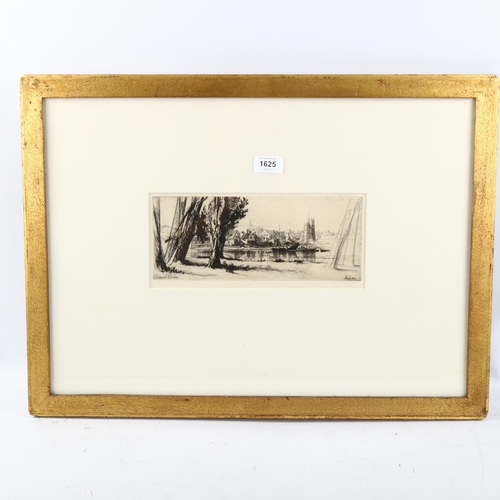 1625 - Seymour Haden, etching, Fulham, signed in the plate, plate size 11cm x 27cm, framed