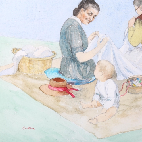 1627 - Dawn Cookson RBSA (1925 - 2005), watercolour, sewing circle, signed, 34cm x 53cm, framed