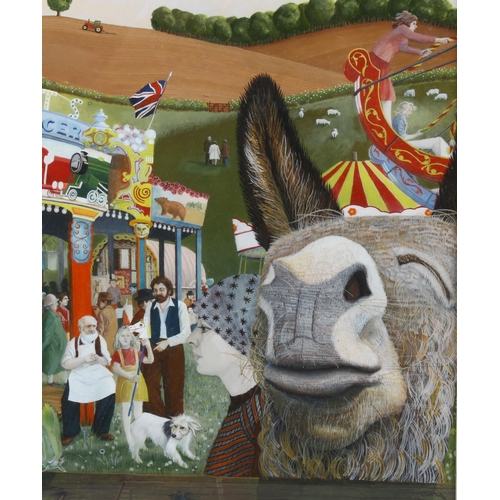 1677 - C Downing, gouache, fairground scene, signed and dated 1977, 33cm x 24cm, framed