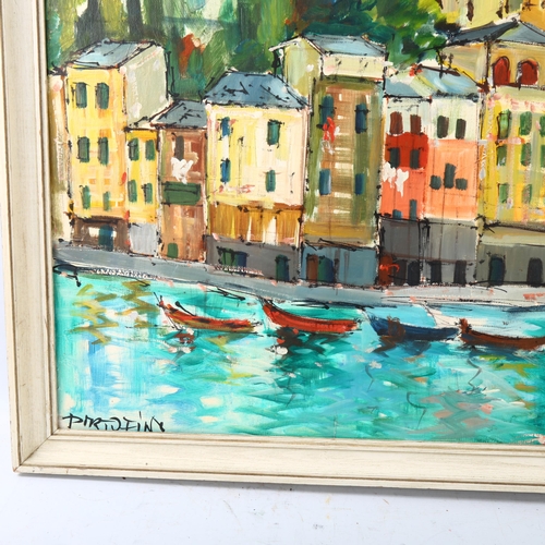 1706 - British School, oil on board, circa 1970s, Portofino, signed John, 40cm x 89cm, framed