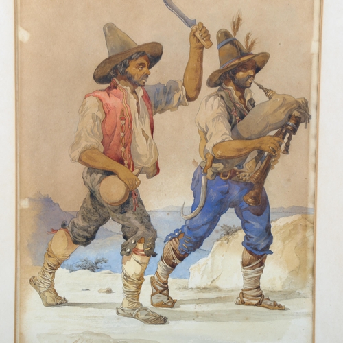 1808 - A Strutt (1819 - 1888), watercolour, Italian figures, signed, 45cm x 32cm, framed