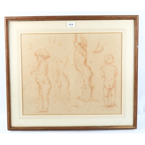 1818 - Mid-20th century sanguine chalk drawing, figure study, signed with monogram, dated 1946, 40cm x 50cm... 