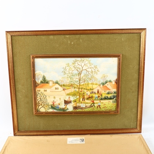 1824 - Christian La Motte, On The River and Le Tonneau, pair of oils on board, signed, 9.5