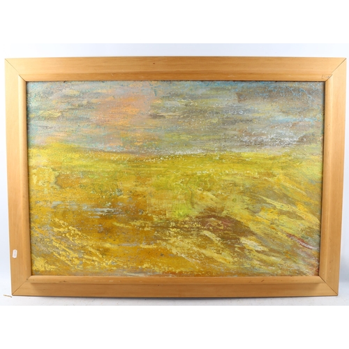 1834 - Pair of mid-20th century oils on canvas, abstract landscapes, unsigned, 57cm x 85cm, framed