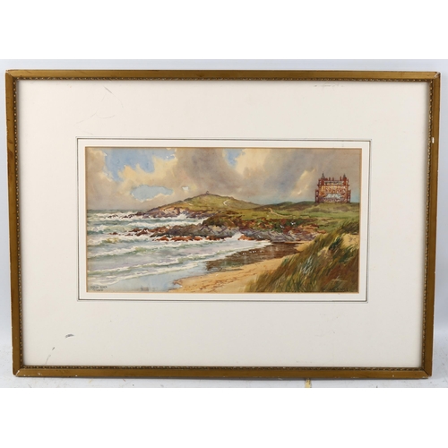 1854 - Douglas Pinder, watercolour, Astral Beach Newquay, signed, 20cm x 38cm, framed