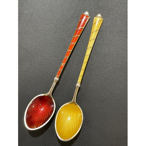 459 - EGON LAURIDSEN - a set of 6 Danish vermeil sterling silver and harlequin enamel coffee spoons, with ... 