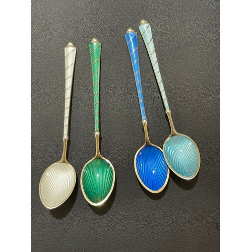 459 - EGON LAURIDSEN - a set of 6 Danish vermeil sterling silver and harlequin enamel coffee spoons, with ... 