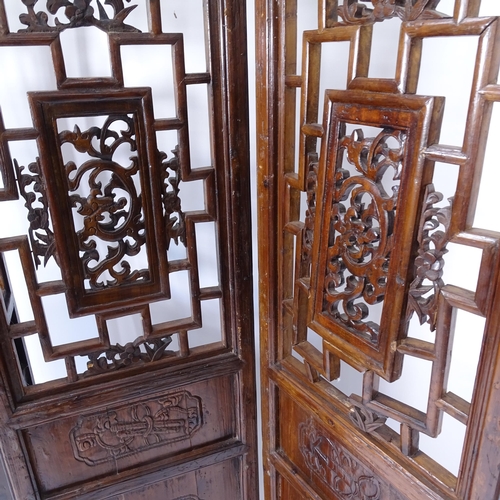 2014 - A decorative Chinese elm 4-fold screen, with pierced and carved panels, W188cm, H250cm (2 panels A/F... 