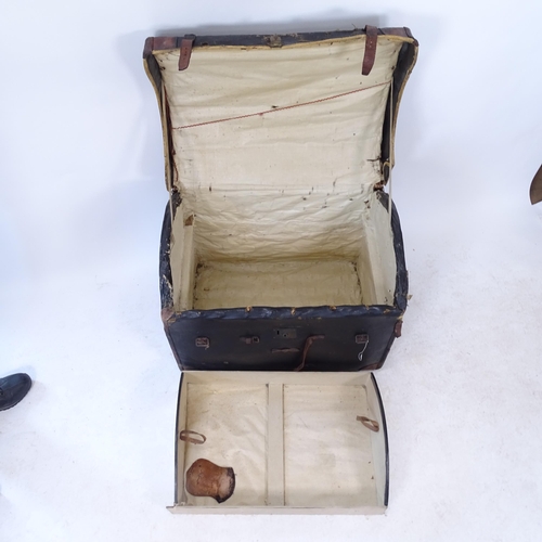 2298 - A Victorian leather-bound dome-top trunk, with fitted tray, W77cm, H61cm, D55cm