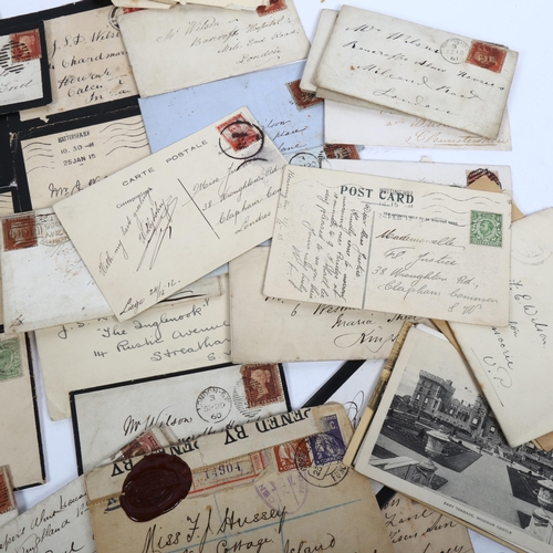 222 - A quantity of letters and envelopes with applied Penny Red postage stamps, and others