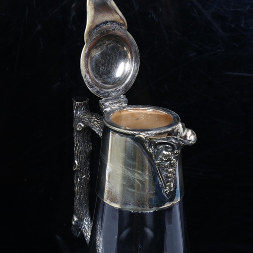 116 - A Victorian glass and silver plate Claret jug, with bark handle, height 29cm