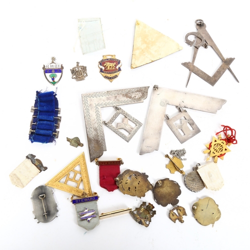 166 - A group of Masonic jewels, badges and brooches, including silver and Lodge of The White Rock no. 789... 