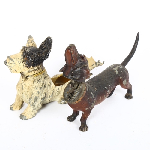 175 - 2 cold painted spelter dog design inkwells, Scottie dog height 13cm, and Dachshund length 24cm