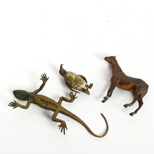 181 - 3 Austrian cold painted bronze animals, penguin, height 4cm, horse, height 6cm, and a lizard (3)