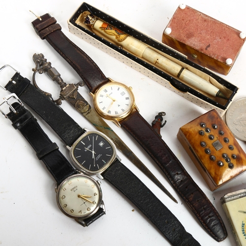 184 - Various collectables, including 2 miniature 19th century blonde tortoiseshell boxes, wristwatches, m... 