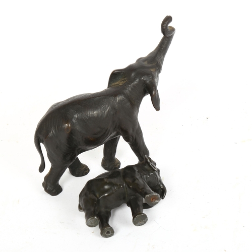 187 - 2 patinated bronze elephant sculptures, largest length 14cm (2)