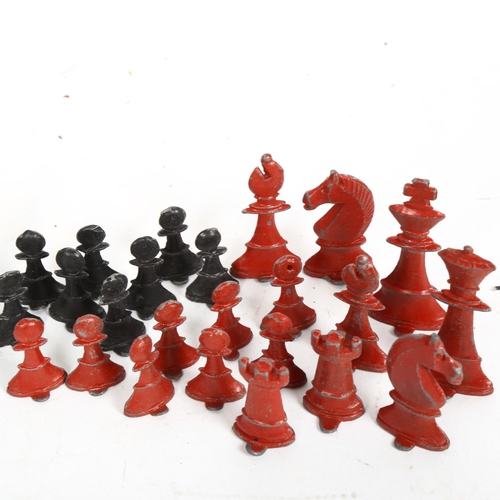 195 - An Antique painted lead chess set, King height 6.5cm