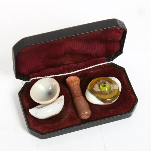 202 - 3 finely detailed hand painted glass eyes, with insertion tool marked GN and fitted case