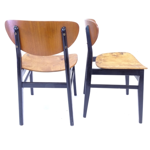 2020 - A set of 4 mid-century style dining chairs, on ebonised frame