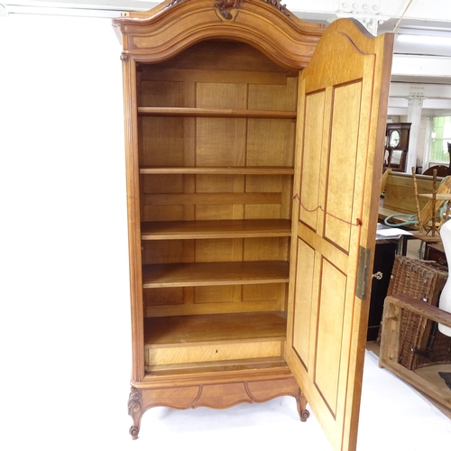 2043 - A French walnut hall cupboard, with single mirrored door revealing 4 adjustable shelves, W105cm, H25... 