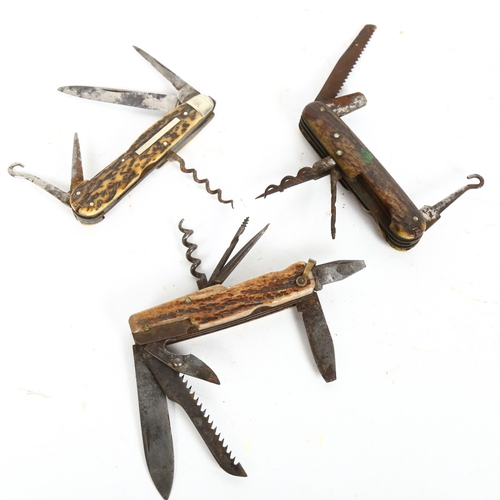 205 - 3 x staghorn multi-tool pocket knives