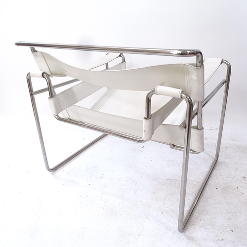 2052 - A Marcel Breuer Wassily style chair, in white leather and chrome