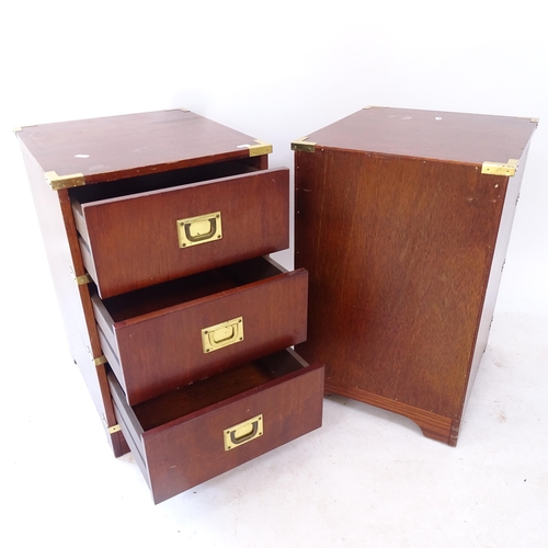 2053 - A pair of reproduction campaign style bedside chest of 3 drawers, W40cm, H61cm, D44cm