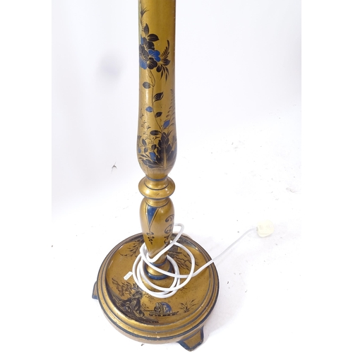 2056 - A Chinese blue and gold lacquered standard lamp, height overall 180cm