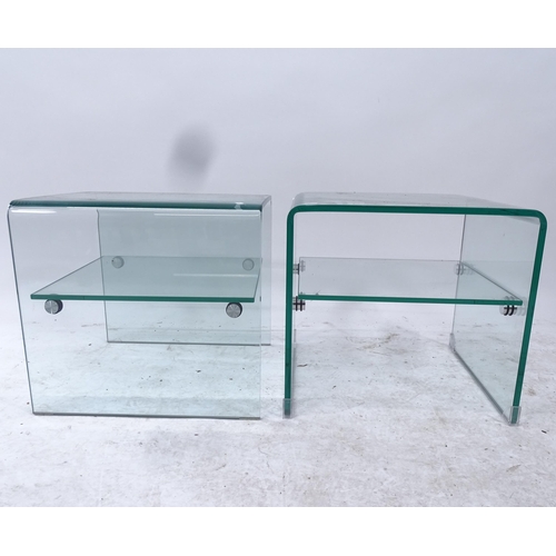 2077 - A pair of Habitat glass 2-tier bedside tables, W45cm, H42cm, D45cm