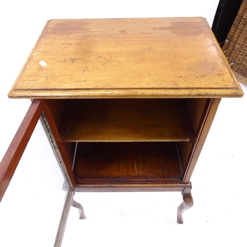 2084 - A 19th century cabinet on stand, with single glazed door, on cabriole legs, W54cm, H89cm, D38cm