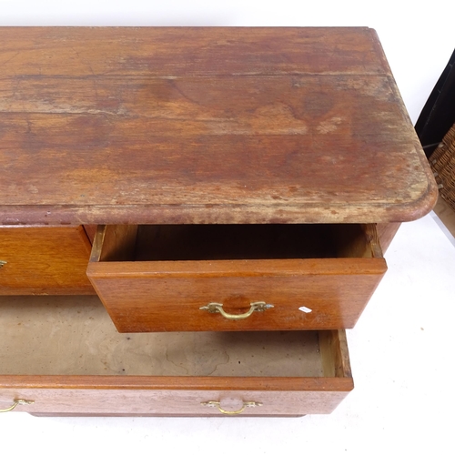 2102 - A 19th century stained teak of 2 short and 3 long drawers, with rounded corners and carved panelled ... 