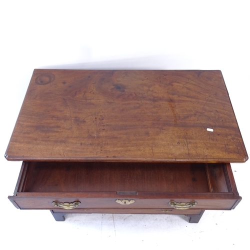 2106 - An Antique mahogany chest of 4 long drawers, on bracket feet (concealing casters), W96cm, H75cm, D55... 