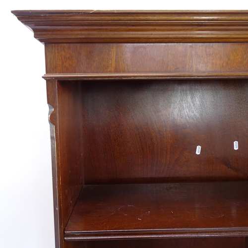 2116 - A reproduction mahogany open bookcase, with 5 adjustable shelves, W107cm, H180cm, D26cm