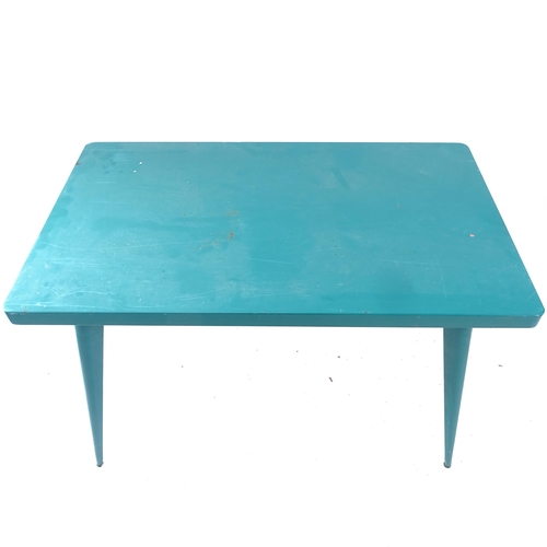 2137 - A 1960s Tolix T55 rectangular dining table, in original green painted steel, L110cm, H74cm, D65cm