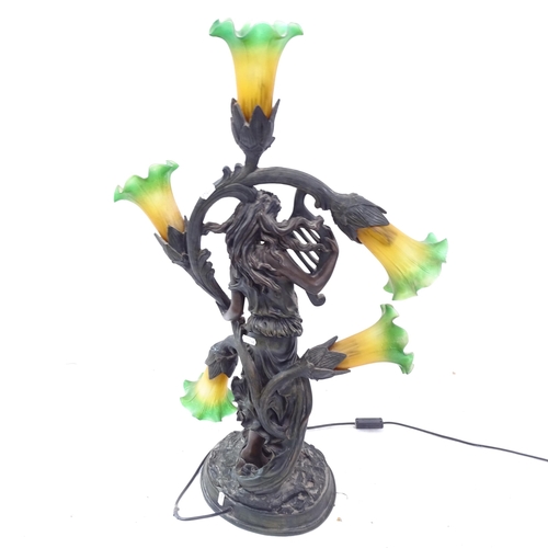 2143 - An Art Deco style spelter figural table lamp, in the form of Terpsichore, H82cm