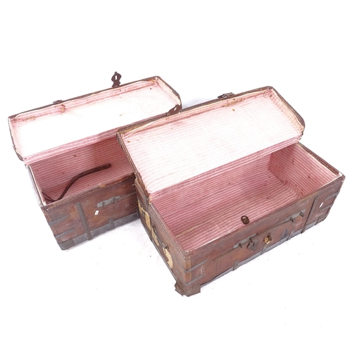 2154 - A pair of metal-bound leather-covered chests, W75cm, H32cm, D40cm