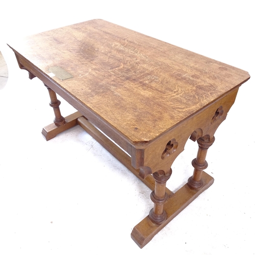 2156 - A Gothic oak centre table, circa 1900, L120cm, H76cm, D68cm, and a set of 4 Gothic hall or side chai... 