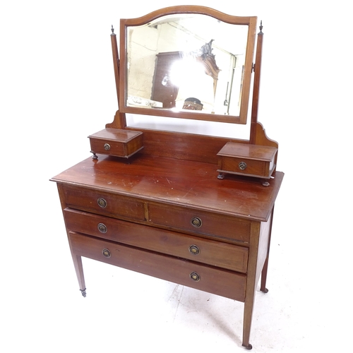 2164 - An Edwardian mahogany dressing chest, with 2 short and 2 long drawers on square tapered legs, W107cm... 