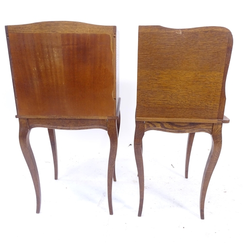 2179 - A pair of French oak single-drawer bedside tables, on cabriole legs, W35cm, H70cm, D30cm