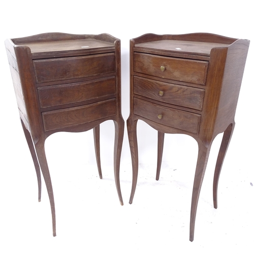 2248 - A pair of similar French oak 3-drawer bedside tables, W34cm, H75cm, D28cm